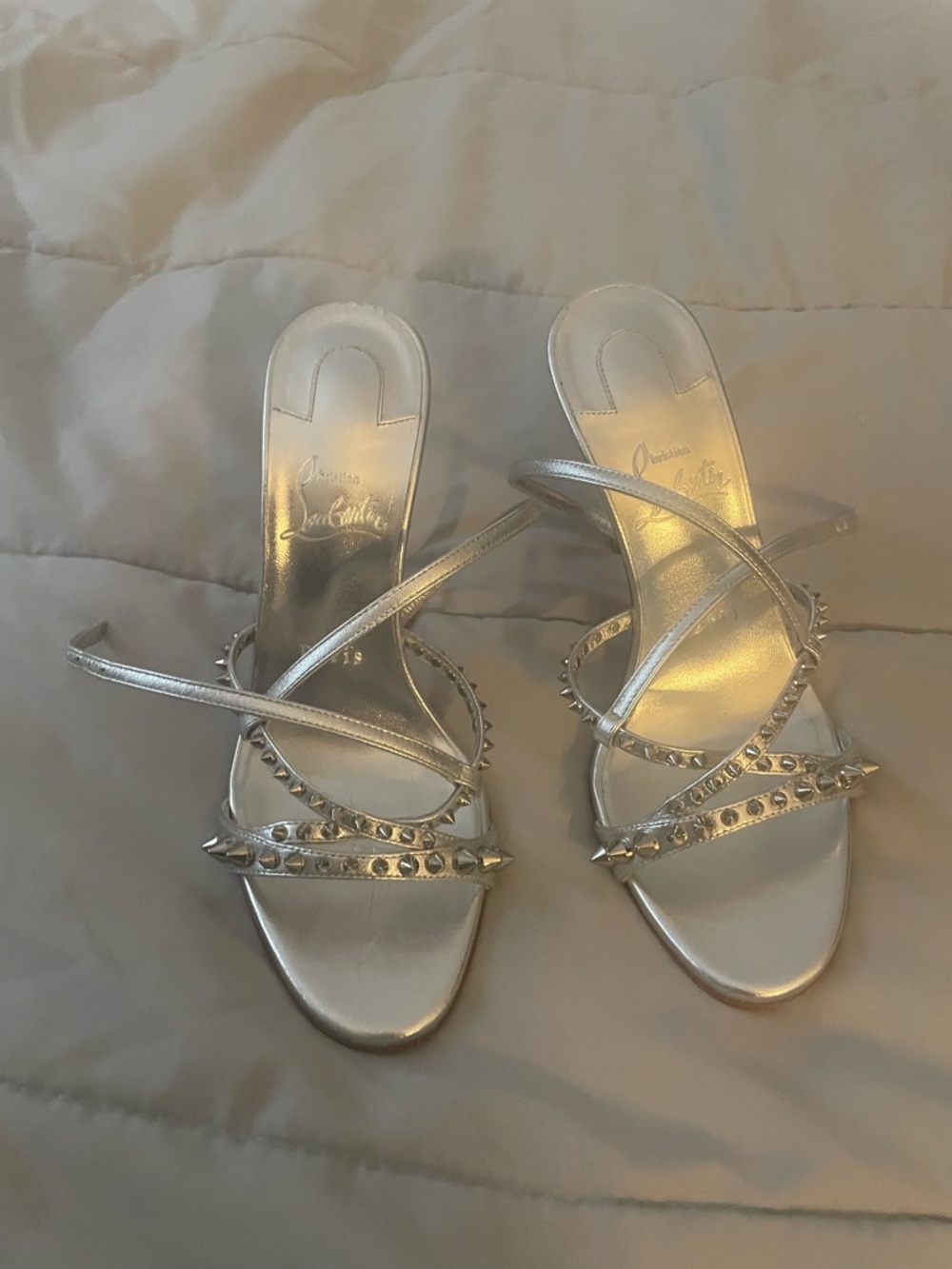 Christian Louboutin Metallic Silver Studded Mules